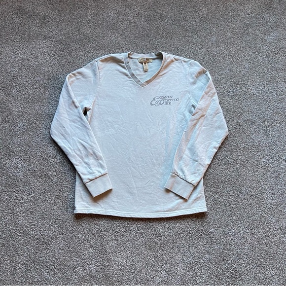 ED HARDY TATTOO INK TAN TIGER BEDAZZLED V-NECK LONG SLEEVE SHIRT SIZE LARGE - Picture 3 of 11